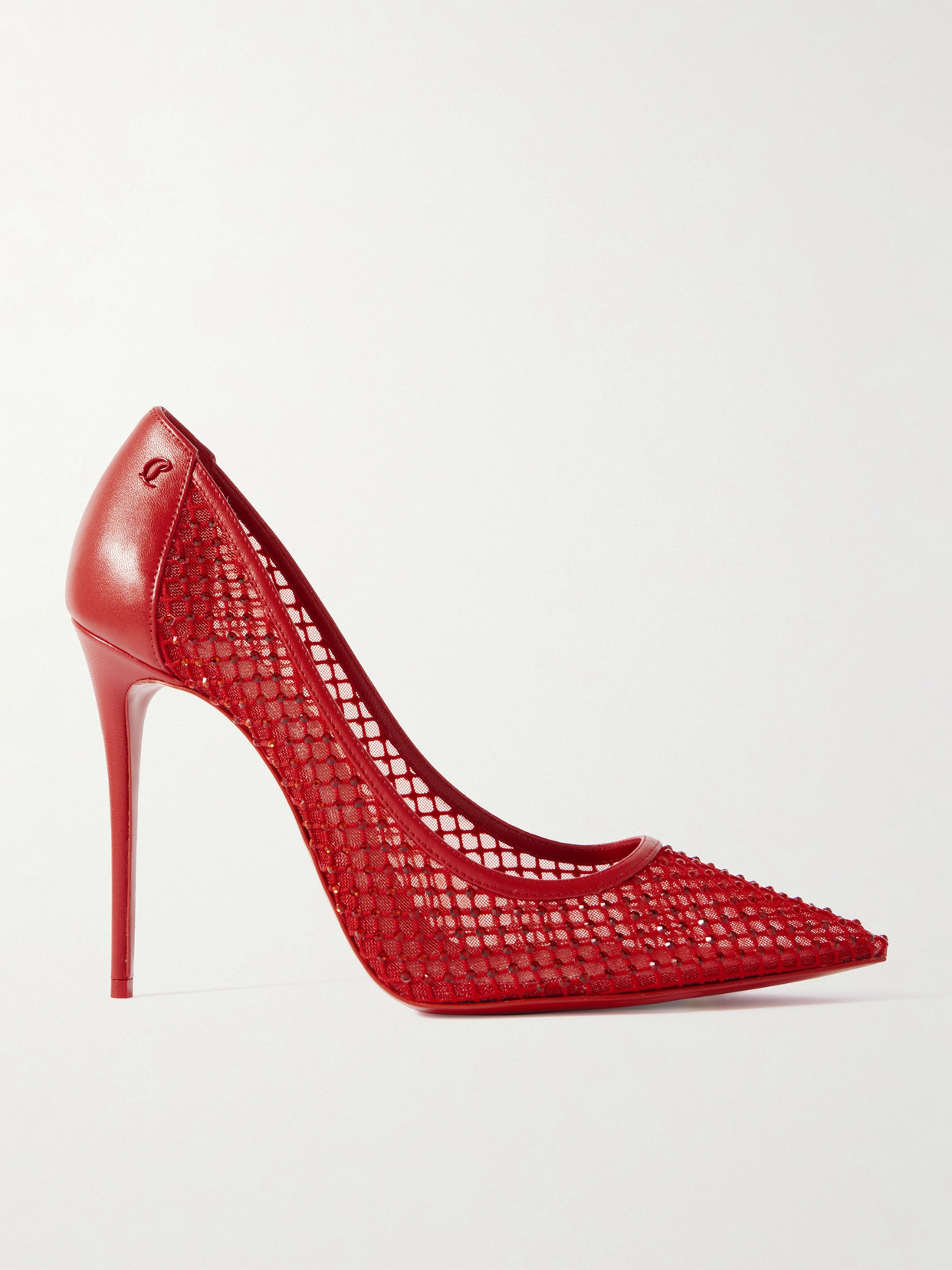 Christian Louboutin - Sporty Kate 100 Crystal-embellished Leather-trimmed Mesh Pumps - Red