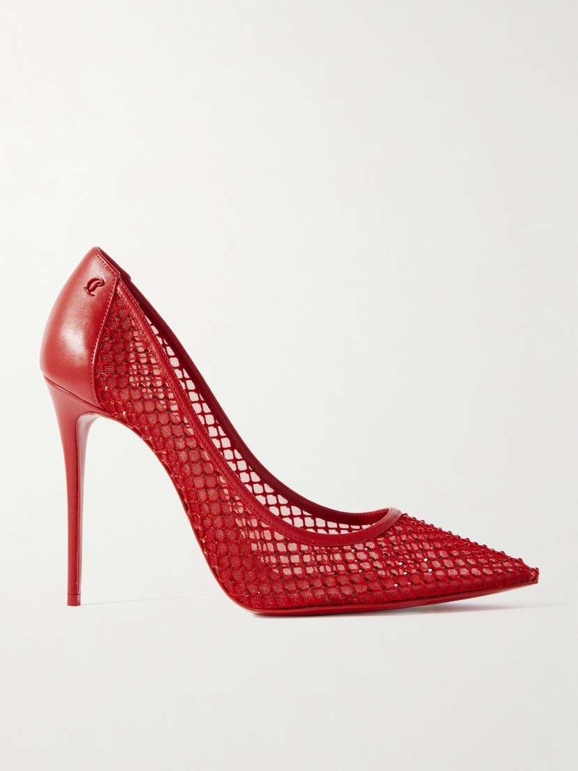 Christian Louboutin Sporty Kate 100 Crystal-embellished Leather-trimmed Mesh Pumps