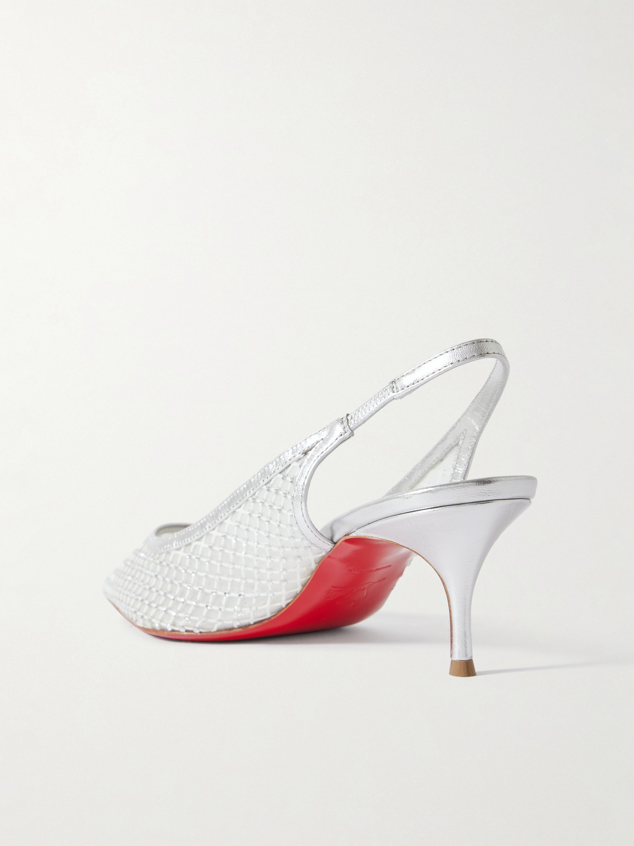 Shop Christian Louboutin Sporty Kate 55 Crystal-embellished Leather-trimmed Mesh Slingback Pumps In White