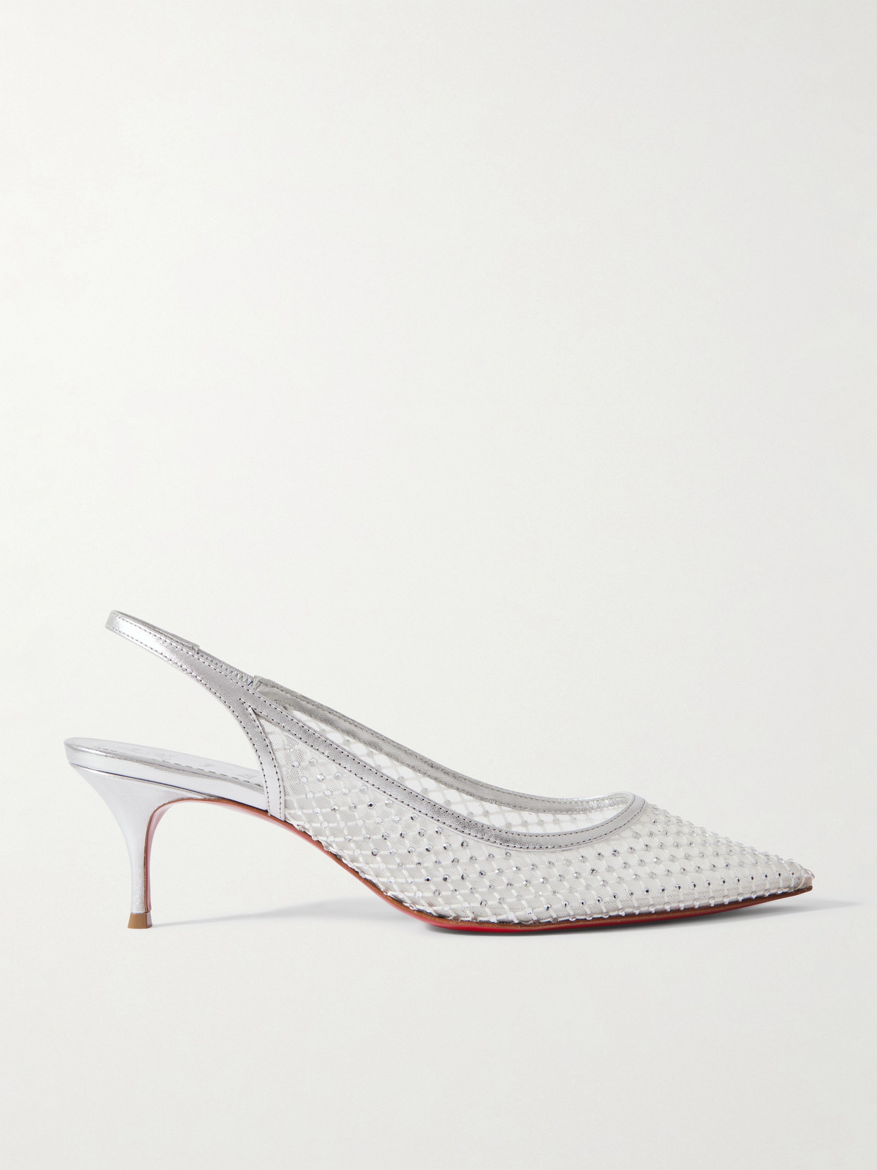 Christian Louboutin Sporty Kate 55 Crystal-embellished Leather-trimmed Mesh Slingback Pumps In White
