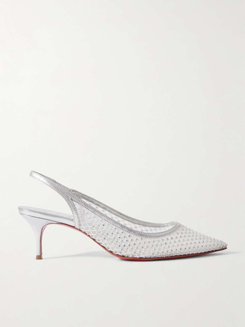 Christian Louboutin Sporty Kate 55 Crystal-embellished Leather-trimmed Mesh Slingback Pumps