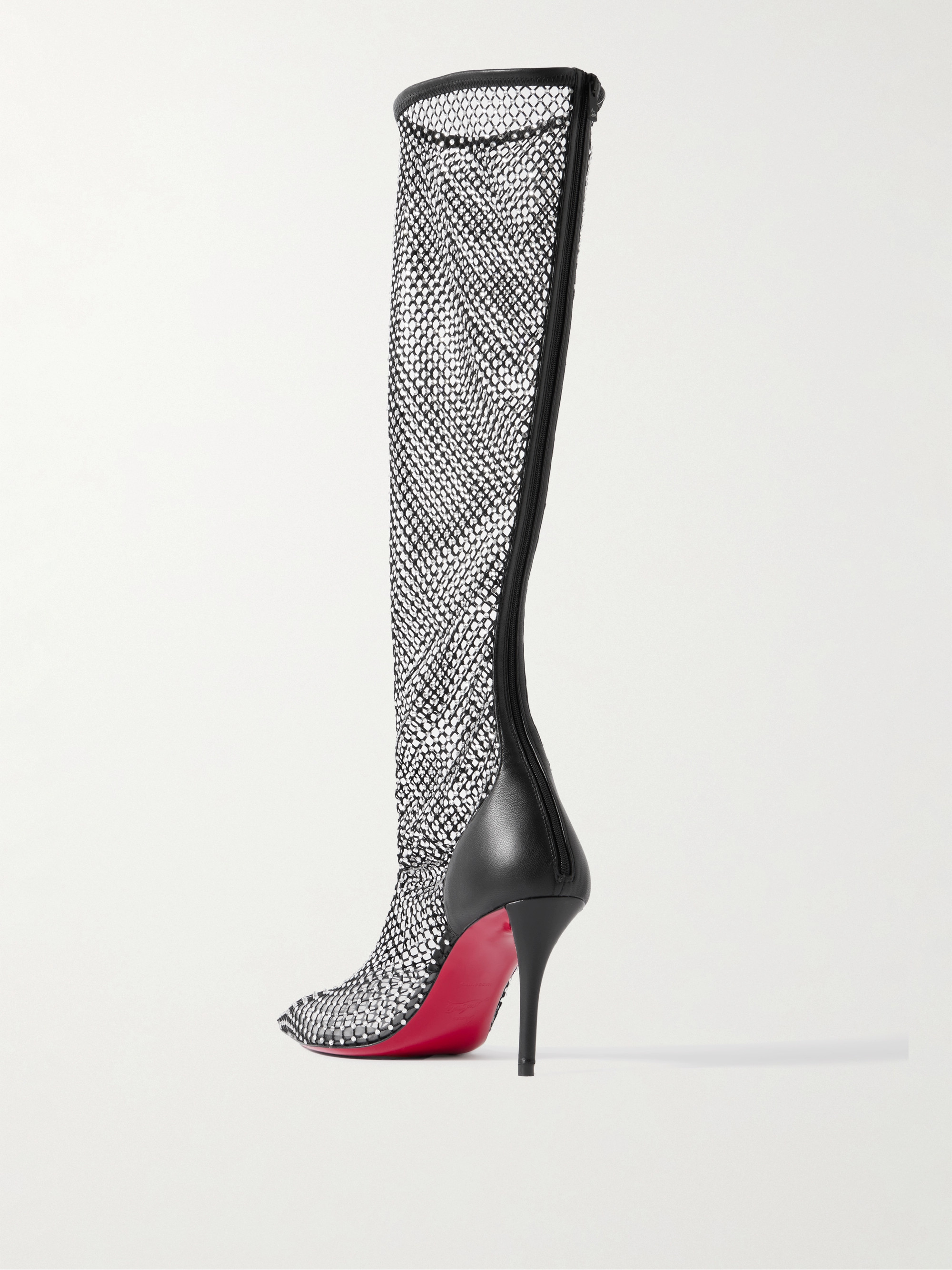 CHRISTIAN LOUBOUTIN Apostropha 85 crystal-embellished leather-trimmed mesh knee boots thumbnail