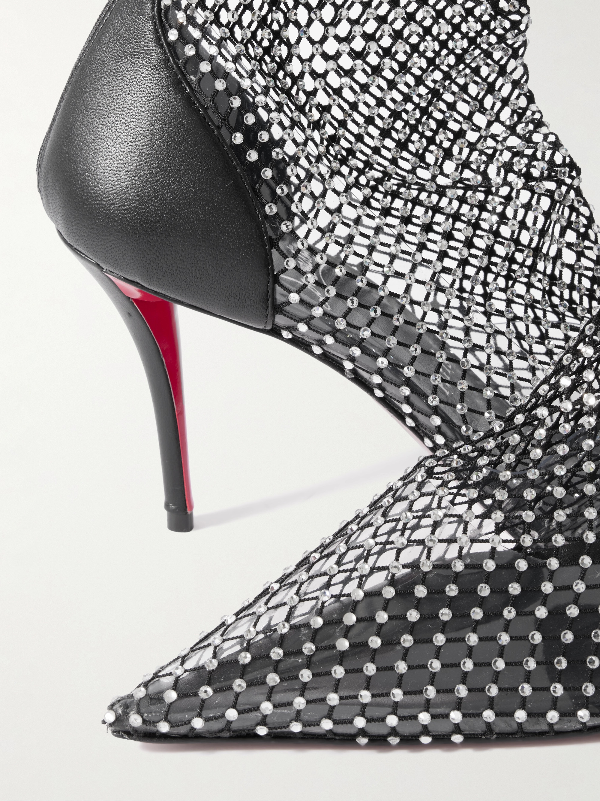 CHRISTIAN LOUBOUTIN Apostropha 85 crystal-embellished leather-trimmed mesh knee boots thumbnail