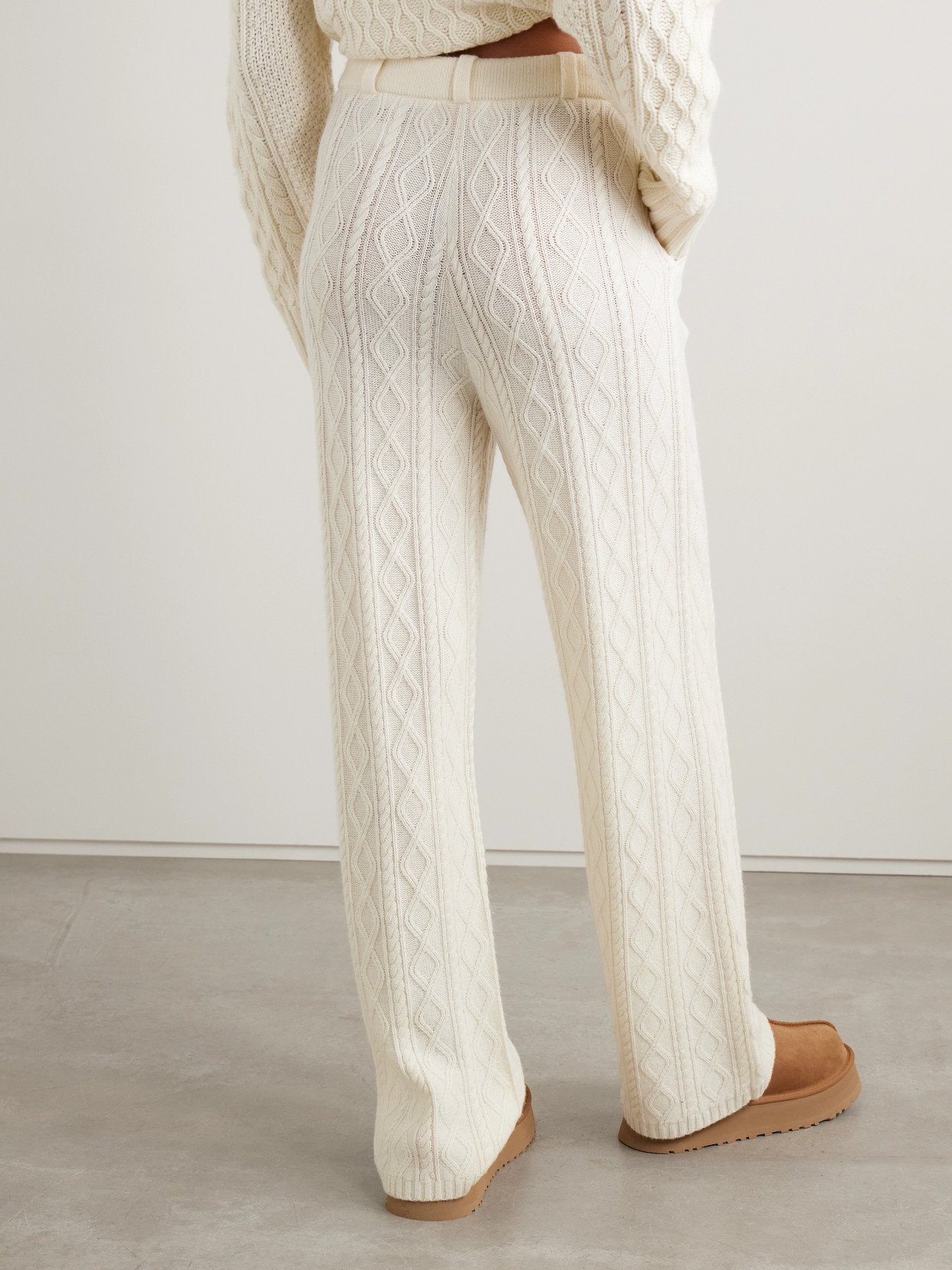 Guest In Residence Cable-knit Wool And Cashmere-blend Straight-leg Pants In Cream