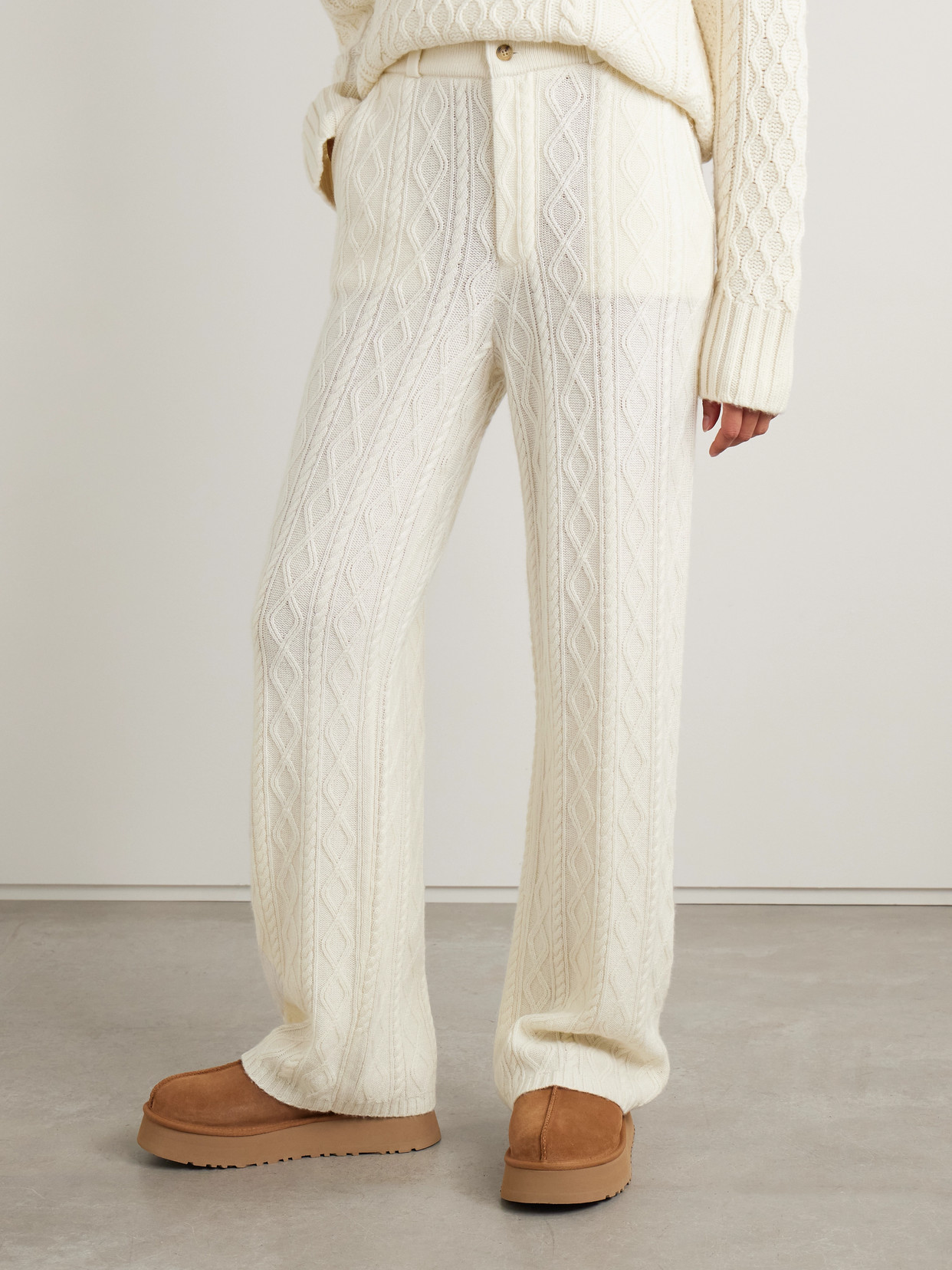 Guest In Residence Cable-knit Wool And Cashmere-blend Straight-leg Pants In Cream