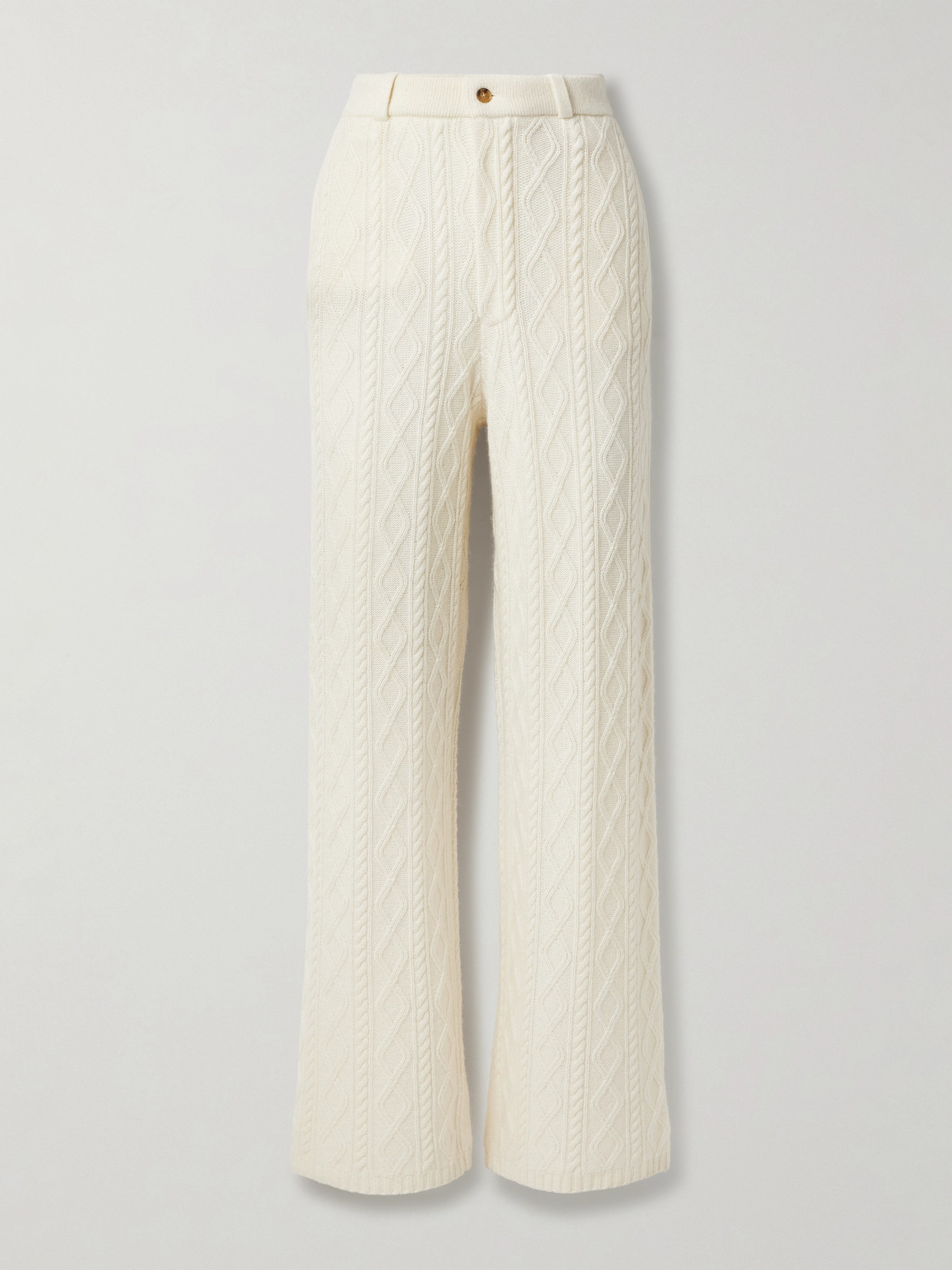 Guest In Residence Cable-knit Wool And Cashmere-blend Straight-leg Pants In Cream