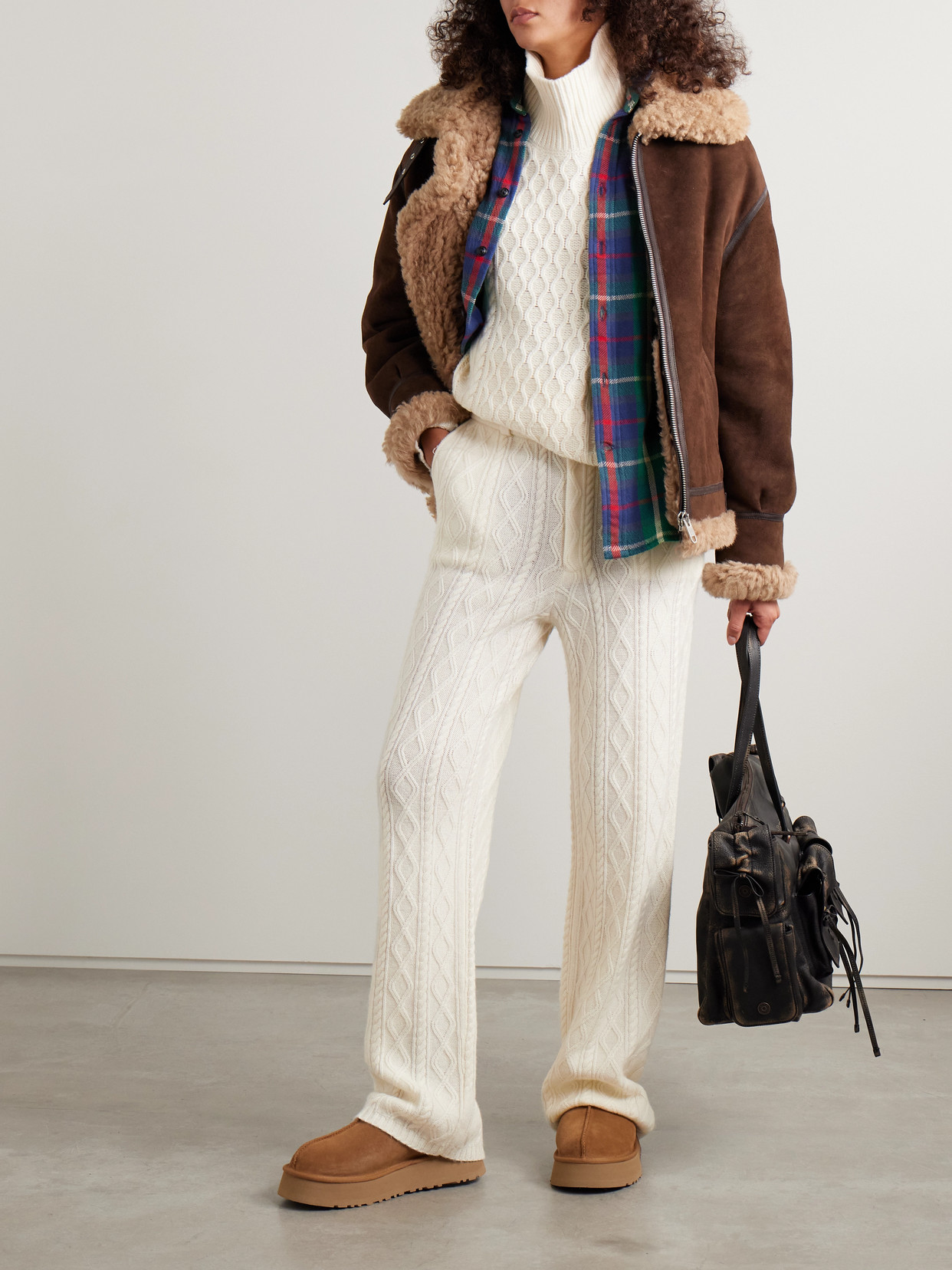 Guest In Residence Cable-knit Wool And Cashmere-blend Straight-leg Pants In Cream