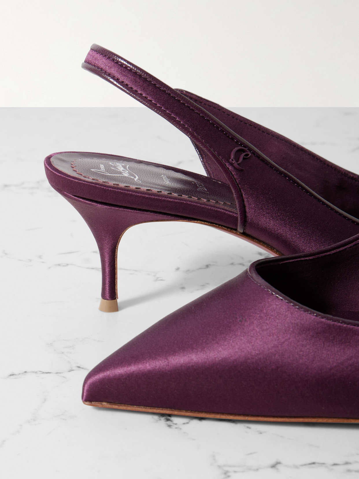 Christian Louboutin Sporty Kate 55 Satin-crepe Slingback Pumps In Purple