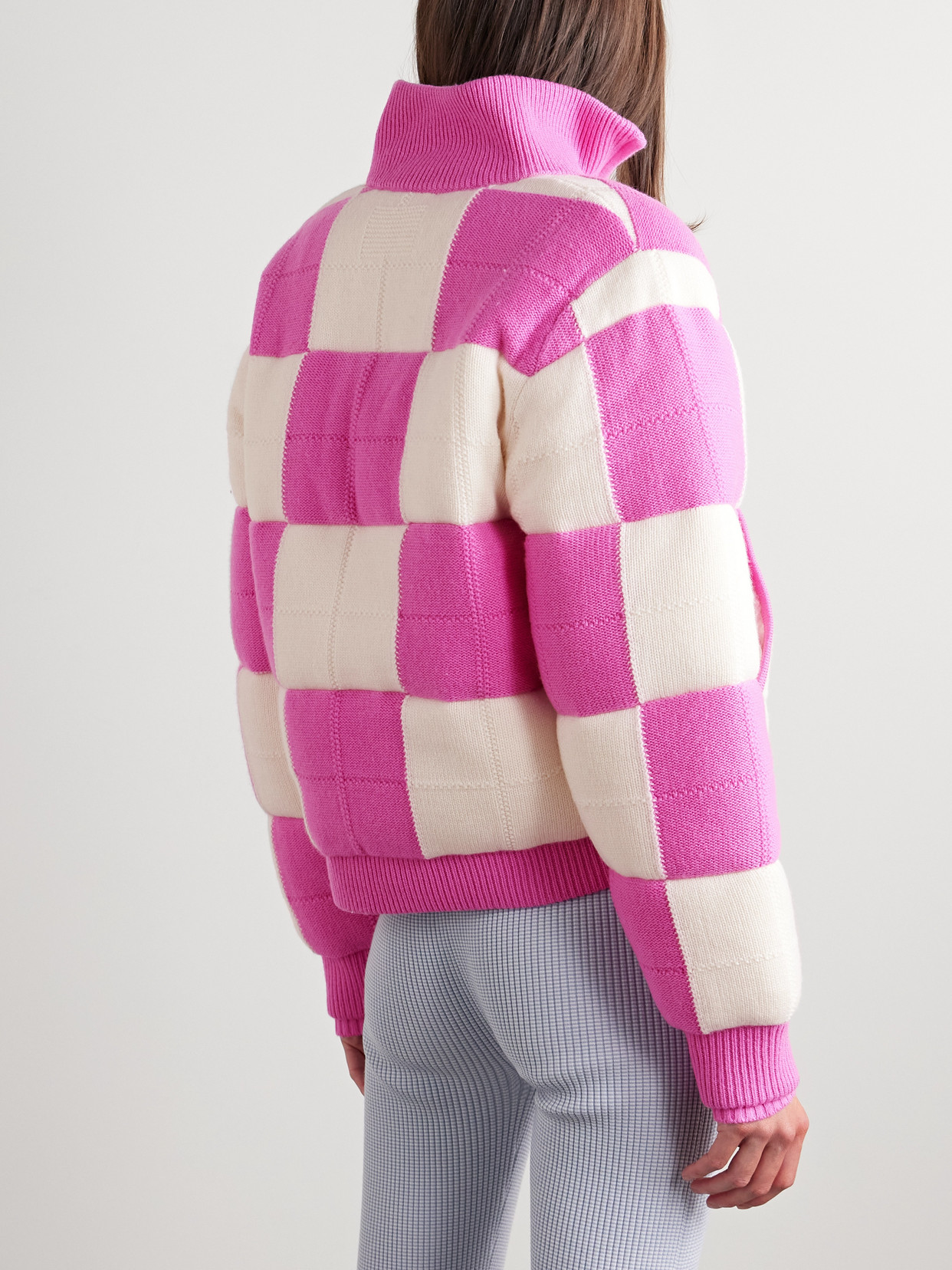 Guest In Residence Checked Padded Quilted Wool And Cashmere-blend Jacket In Pink