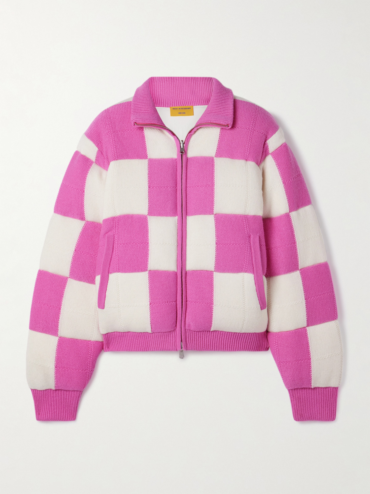 Guest In Residence Checked Padded Quilted Wool And Cashmere-blend Jacket In Pink