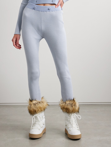 Guest In Residence Speed Skate button-embellished striped ribbed merino wool-blend stirrup leggings