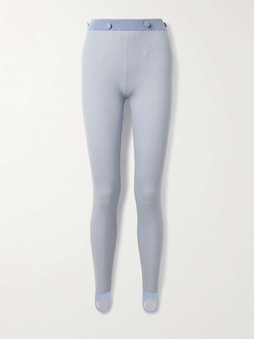 Guest In Residence Speed Skate Button-embellished Striped Ribbed Merino Wool-blend Stirrup Leggings