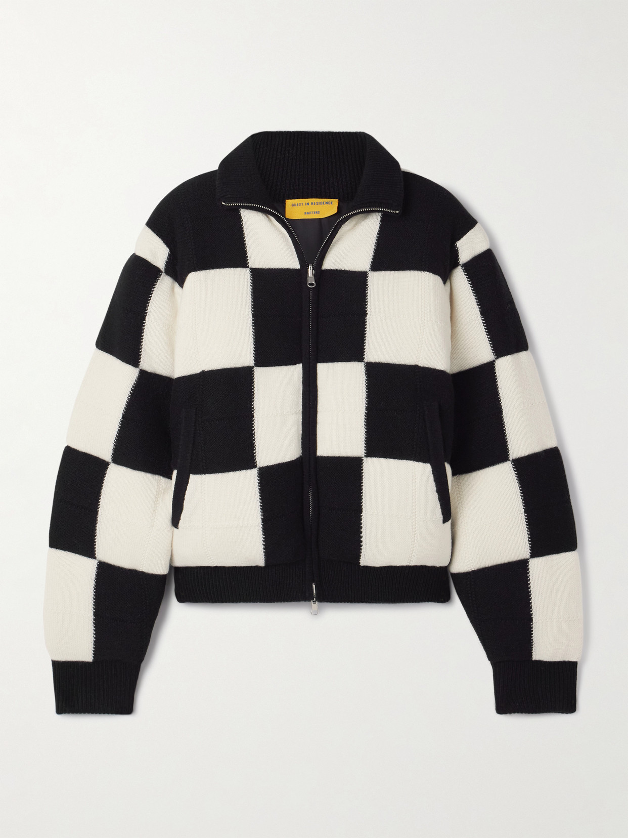 Guest In Residence Checked Padded Quilted Wool And Cashmere-blend Jacket In Black