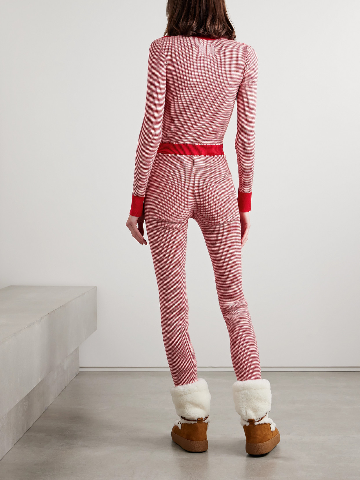 Guest In Residence Speed Skate Ribbed Striped Merino Wool-blend Jumpsuit In Red