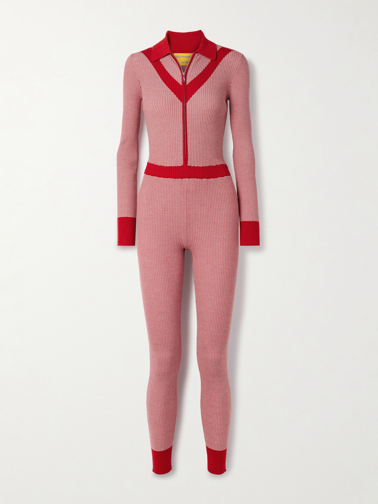 Guest In Residence Speed Skate Ribbed Striped Merino Wool-blend Jumpsuit In Red