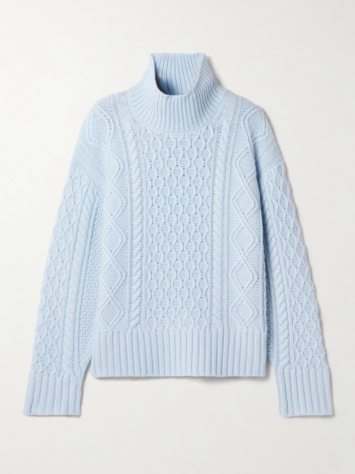 Guest In Residence Cable-knit Wool And Cashmere-blend Turtleneck Sweater In Blue