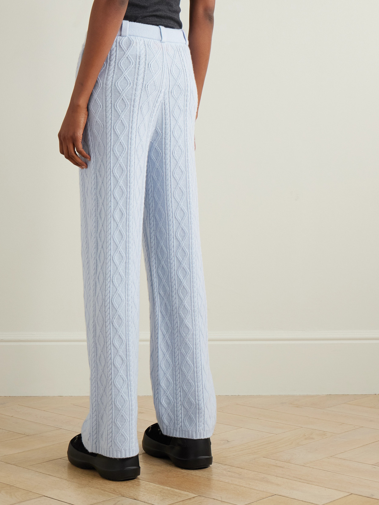 Guest In Residence Cable-knit Wool And Cashmere-blend Straight-leg Pants In Blue