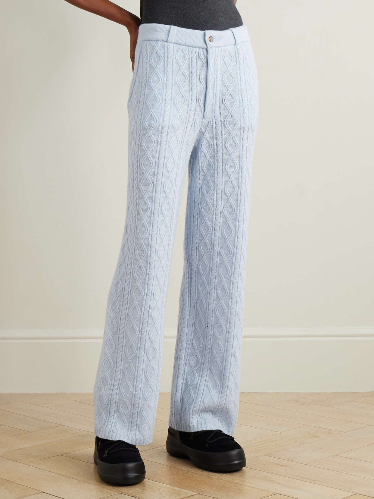 Guest In Residence Cable-knit Wool And Cashmere-blend Straight-leg Pants In Blue