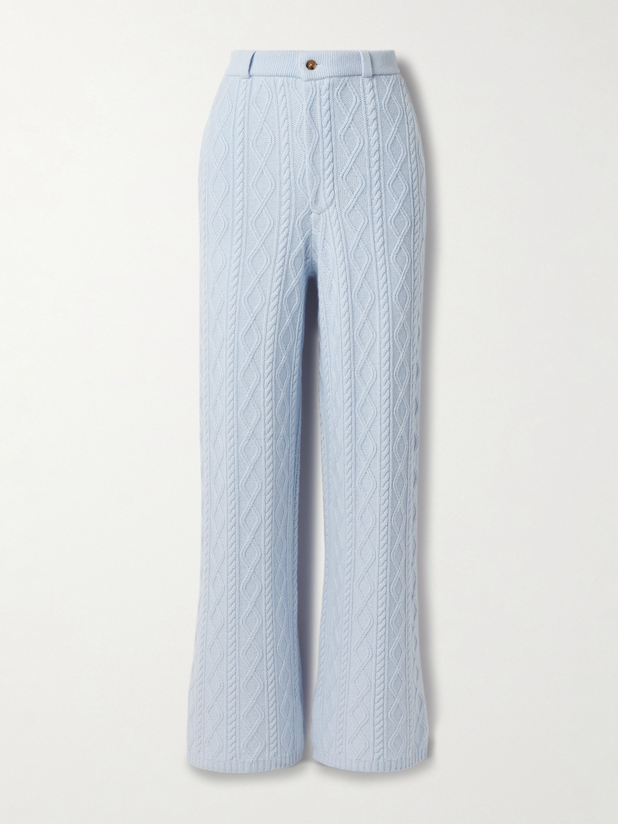 Guest In Residence Cable-knit Wool And Cashmere-blend Straight-leg Pants In Blue