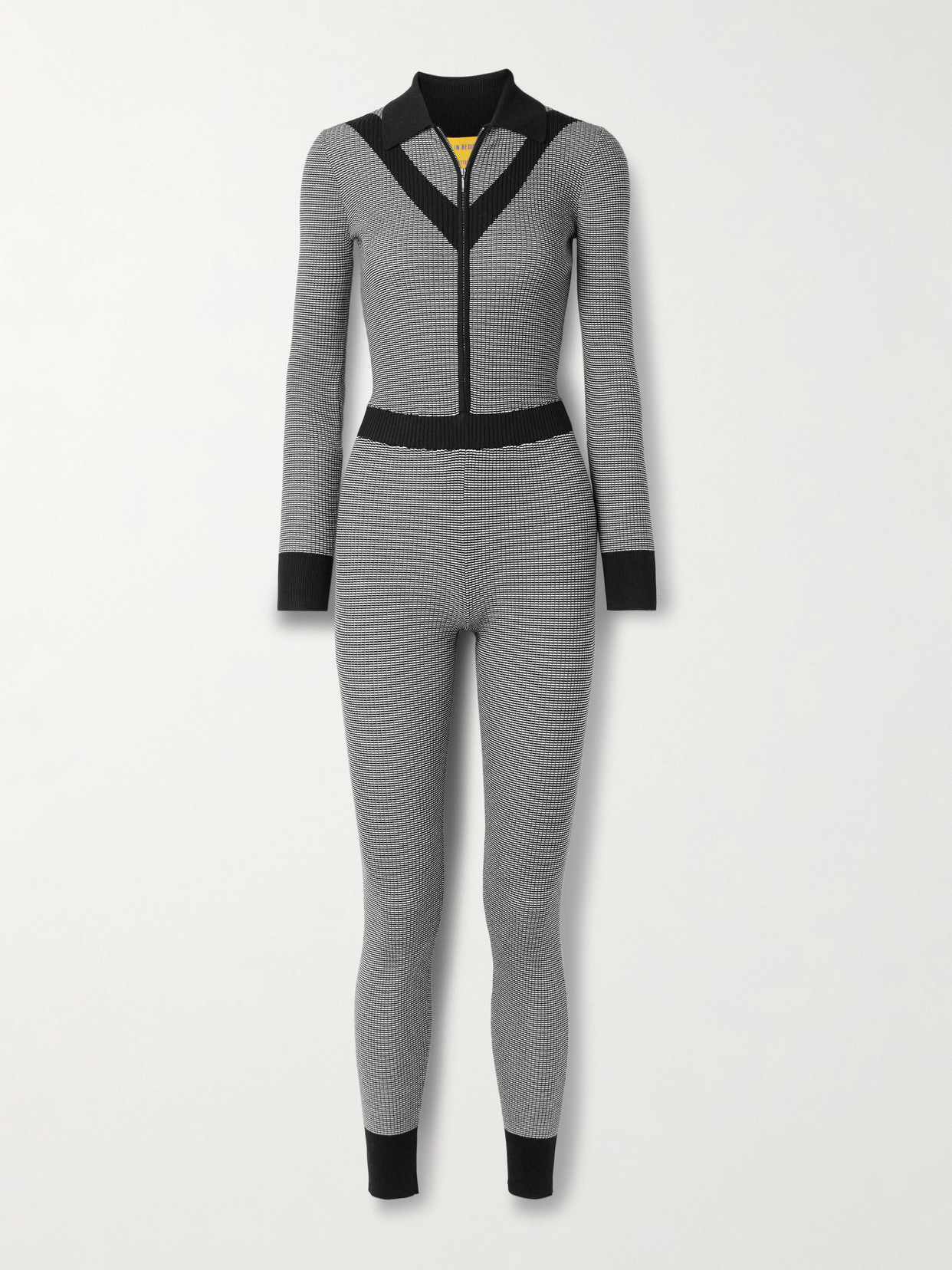 Guest In Residence Speed Skate Ribbed Striped Merino Wool-blend Jumpsuit In Black