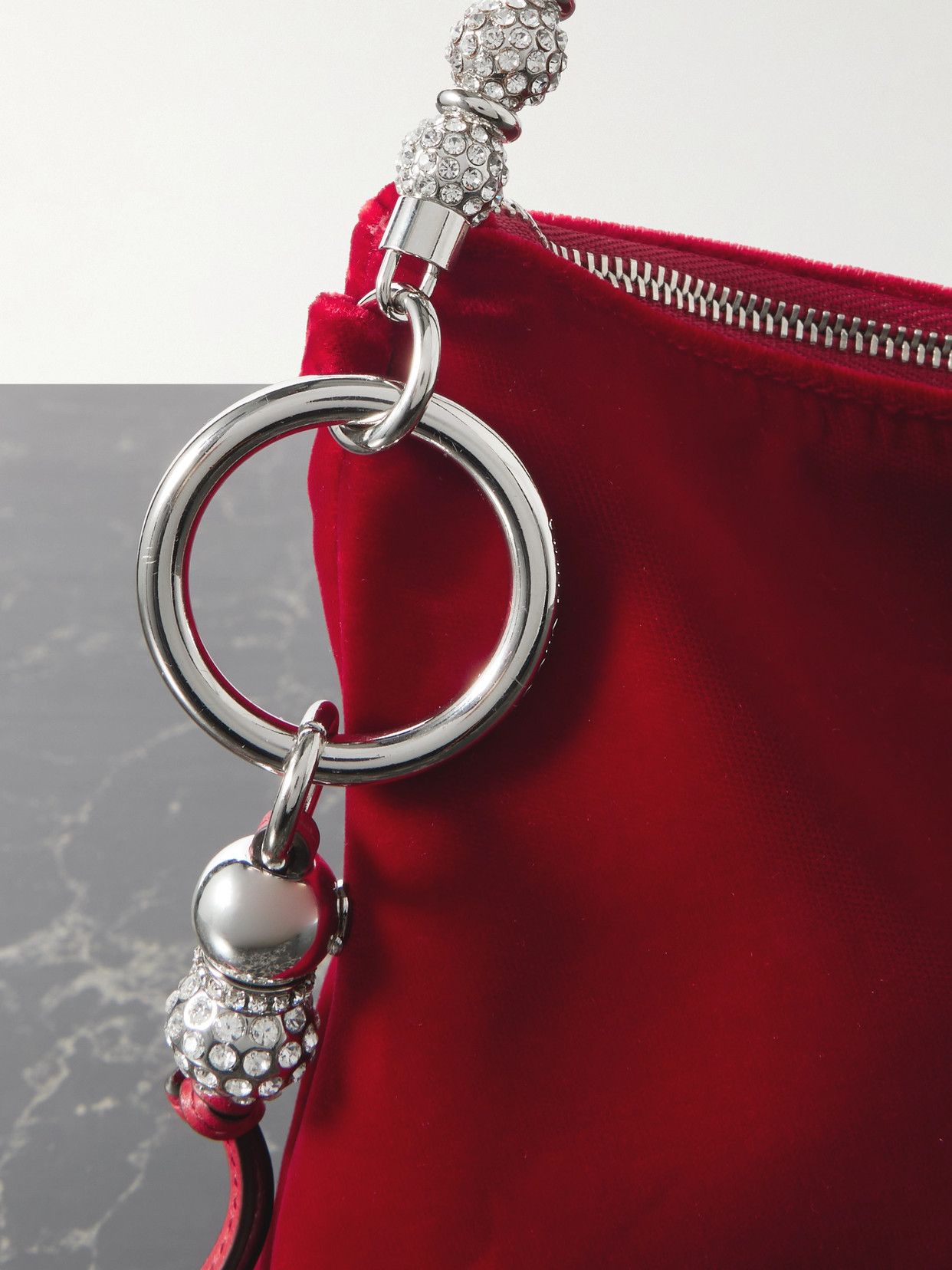 Jimmy Choo Callie Crystal-embellished Velvet Shoulder Bag In Red