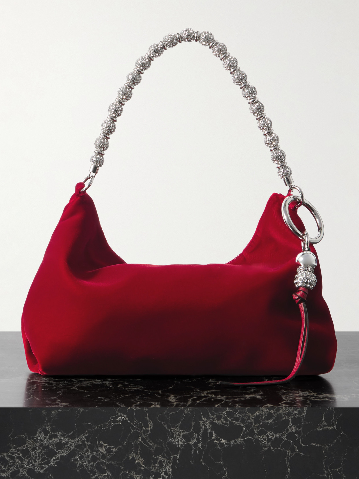 Jimmy Choo Callie Crystal-embellished Velvet Shoulder Bag In Red