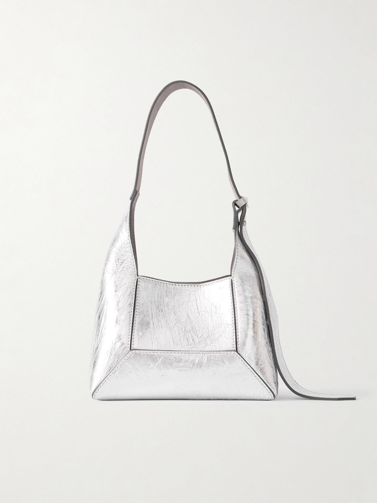 Jimmy Choo - Diamond Paneled Metallic Crinkled-leather Shoulder Bag - Silver