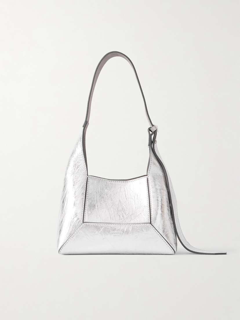 Jimmy Choo Diamond Paneled Metallic Crinkled-leather Shoulder Bag