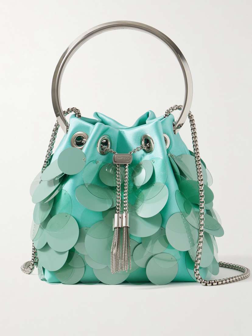 Jimmy Choo Bon Bon Paillette-embellished Satin Bucket Bag