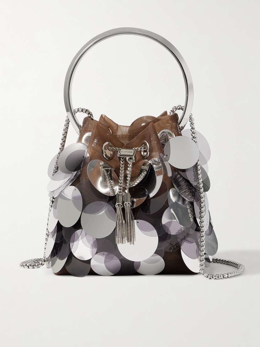 Jimmy Choo Bon Bon Paillette-embellished Mesh Bucket Bag