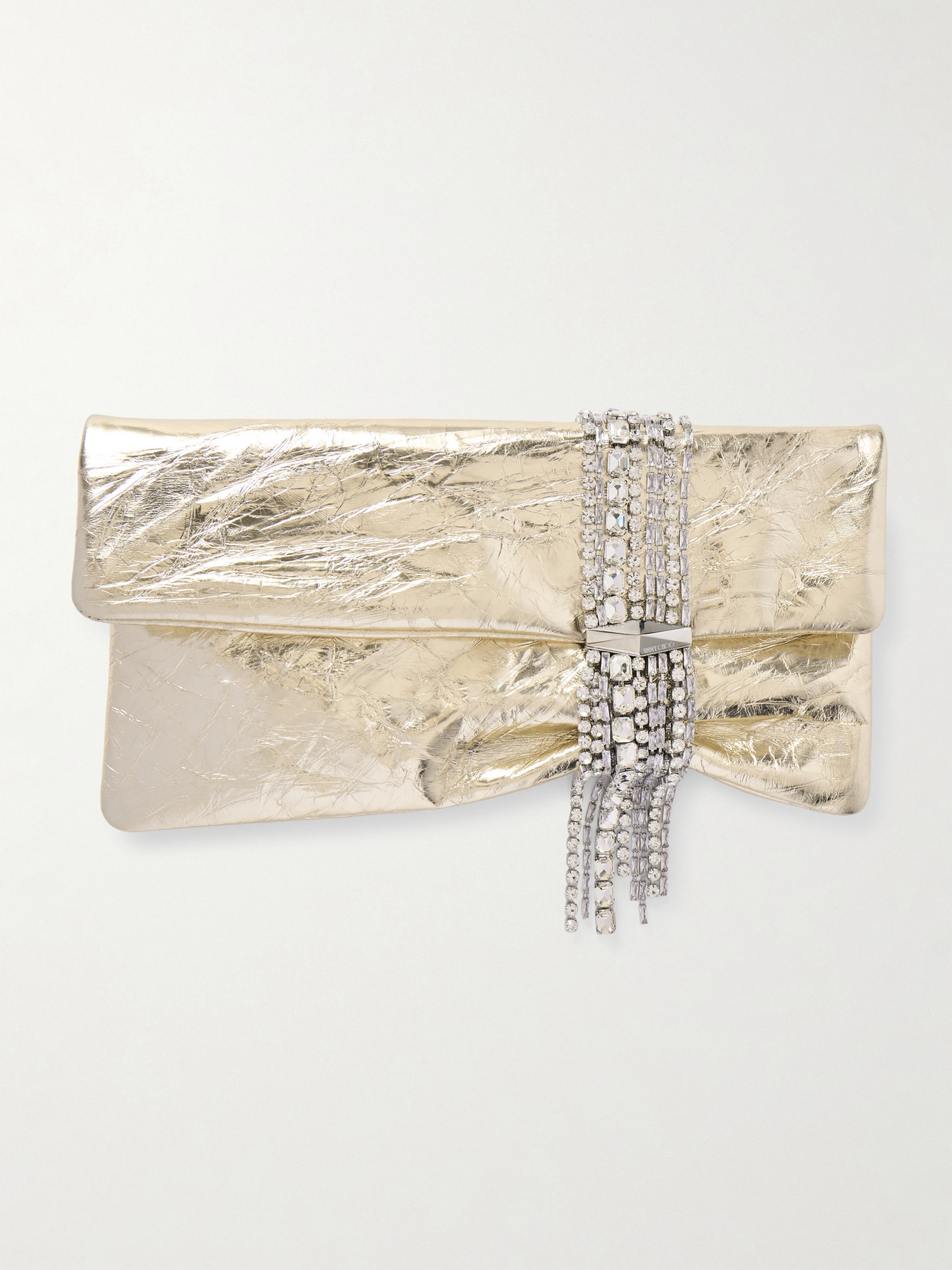 Jimmy Choo Zandra Embellished Metallic Crinkled-leather Clutch In Silver