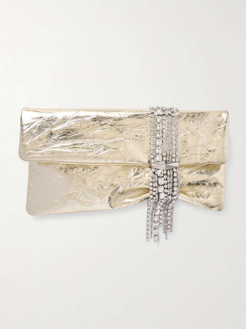 Jimmy Choo Zandra Embellished Metallic Crinkled-leather Clutch