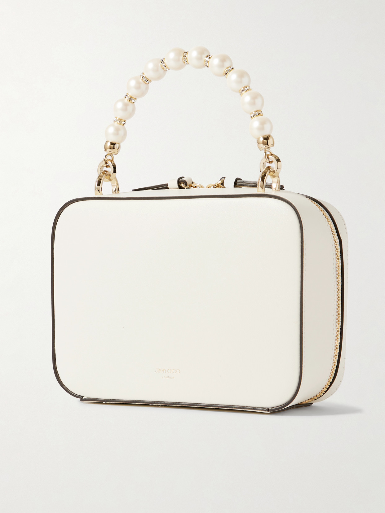 Jimmy Choo Avenue Vanity Embellished Leather Shoulder Bag In White
