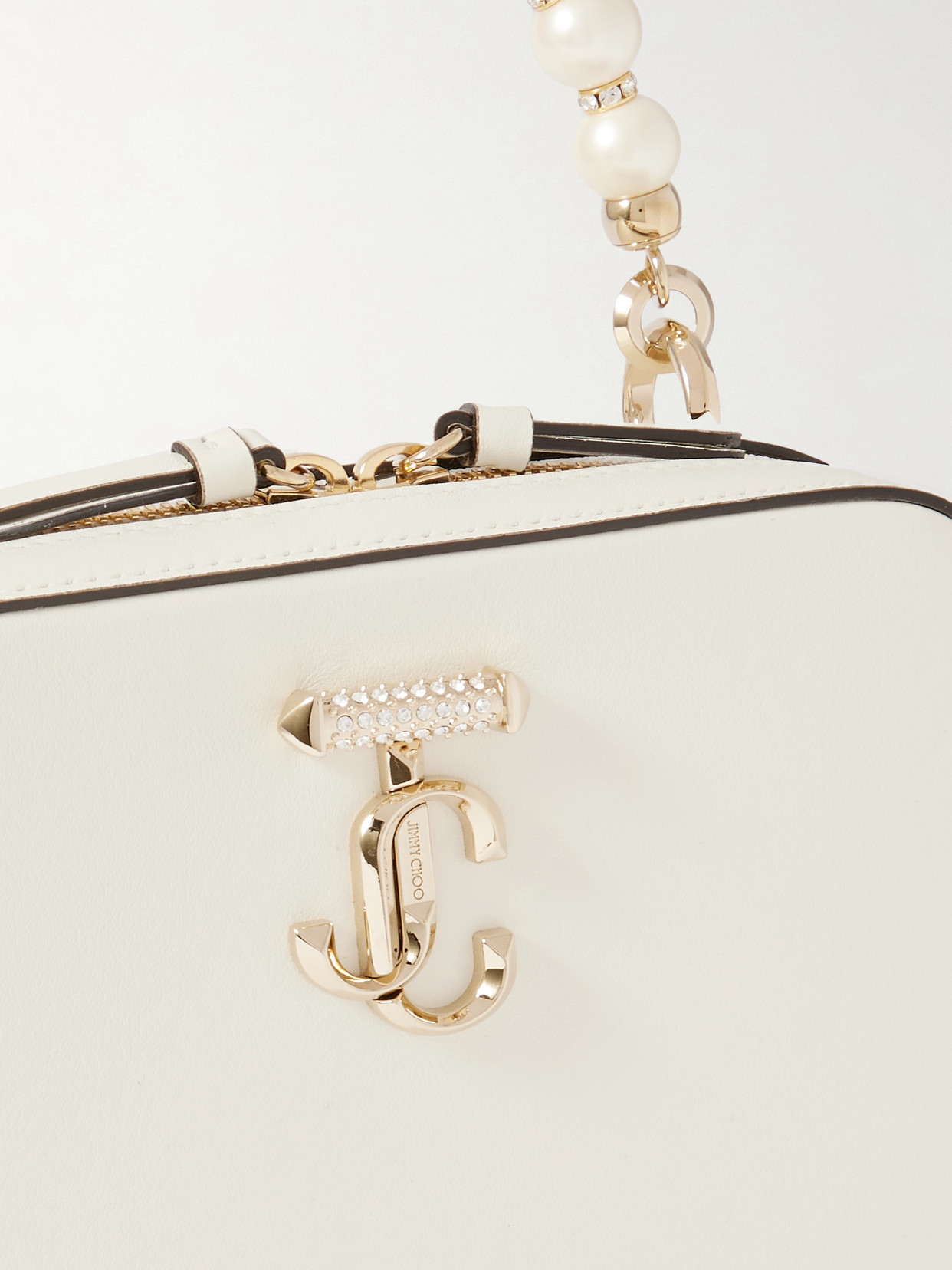 Jimmy Choo Avenue Vanity Embellished Leather Shoulder Bag In White