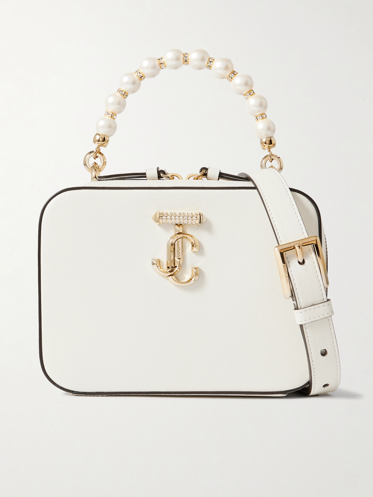 Jimmy Choo Avenue Vanity Embellished Leather Shoulder Bag In White
