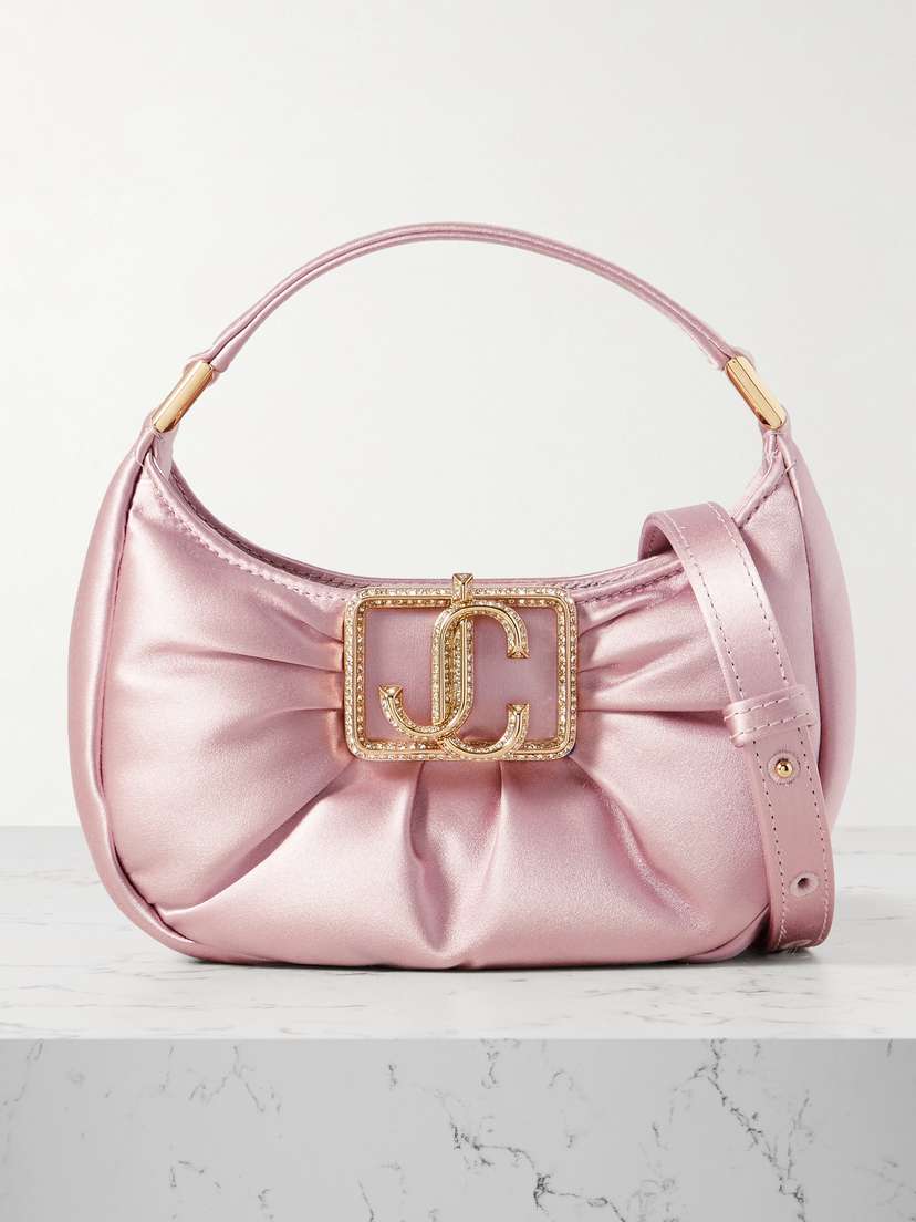 Jimmy Choo Edie Mini Embellished Ruched Satin Shoulder Bag