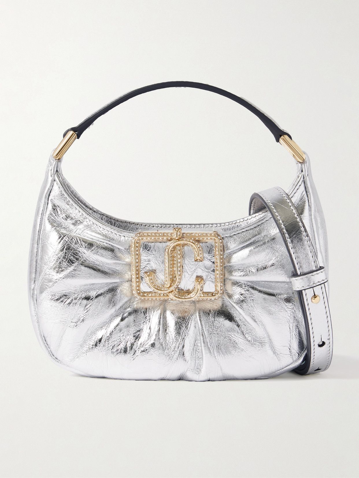 Jimmy Choo - Edie Mini Embellished Ruched Satin Shoulder Bag - Silver