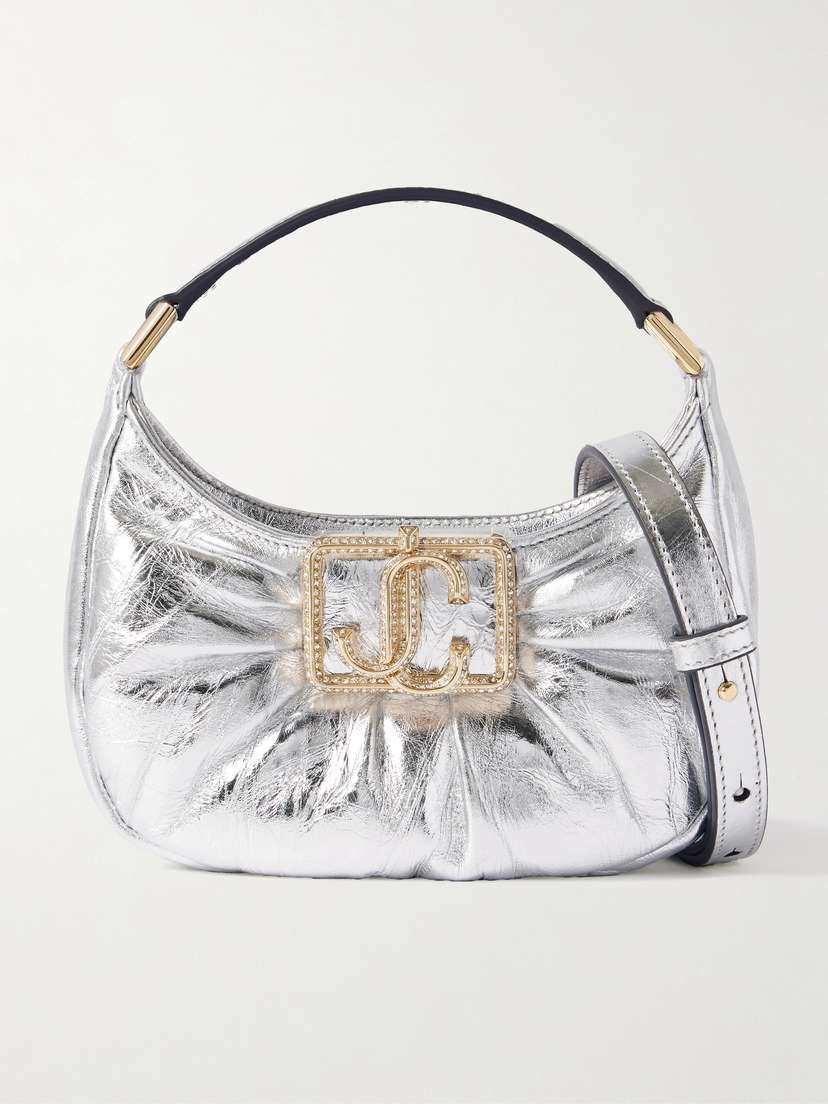 Jimmy Choo Edie Mini Embellished Ruched Satin Shoulder Bag