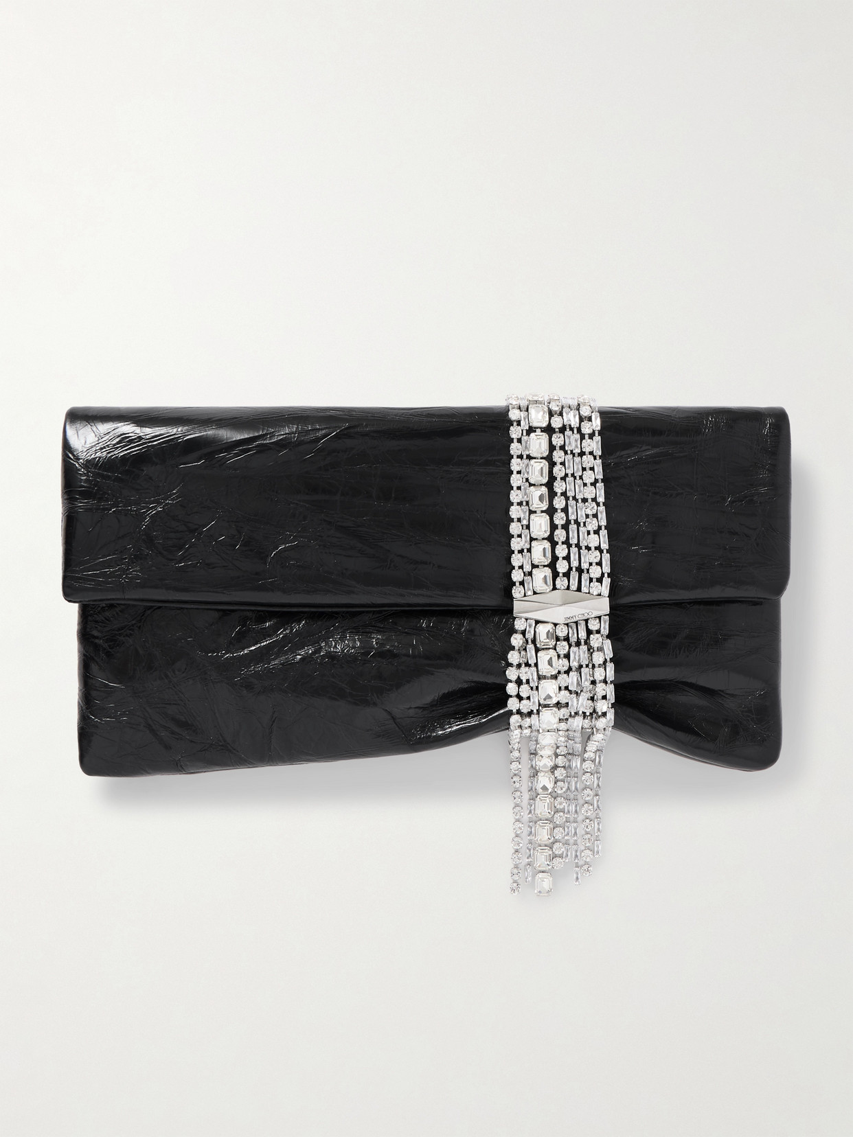Jimmy Choo Zandra Embellished Crinkled-leather Clutch In Black
