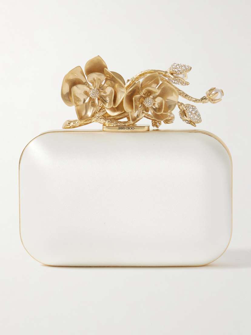 Jimmy Choo Cloud Satin And Embellished Gold-tone Clutch