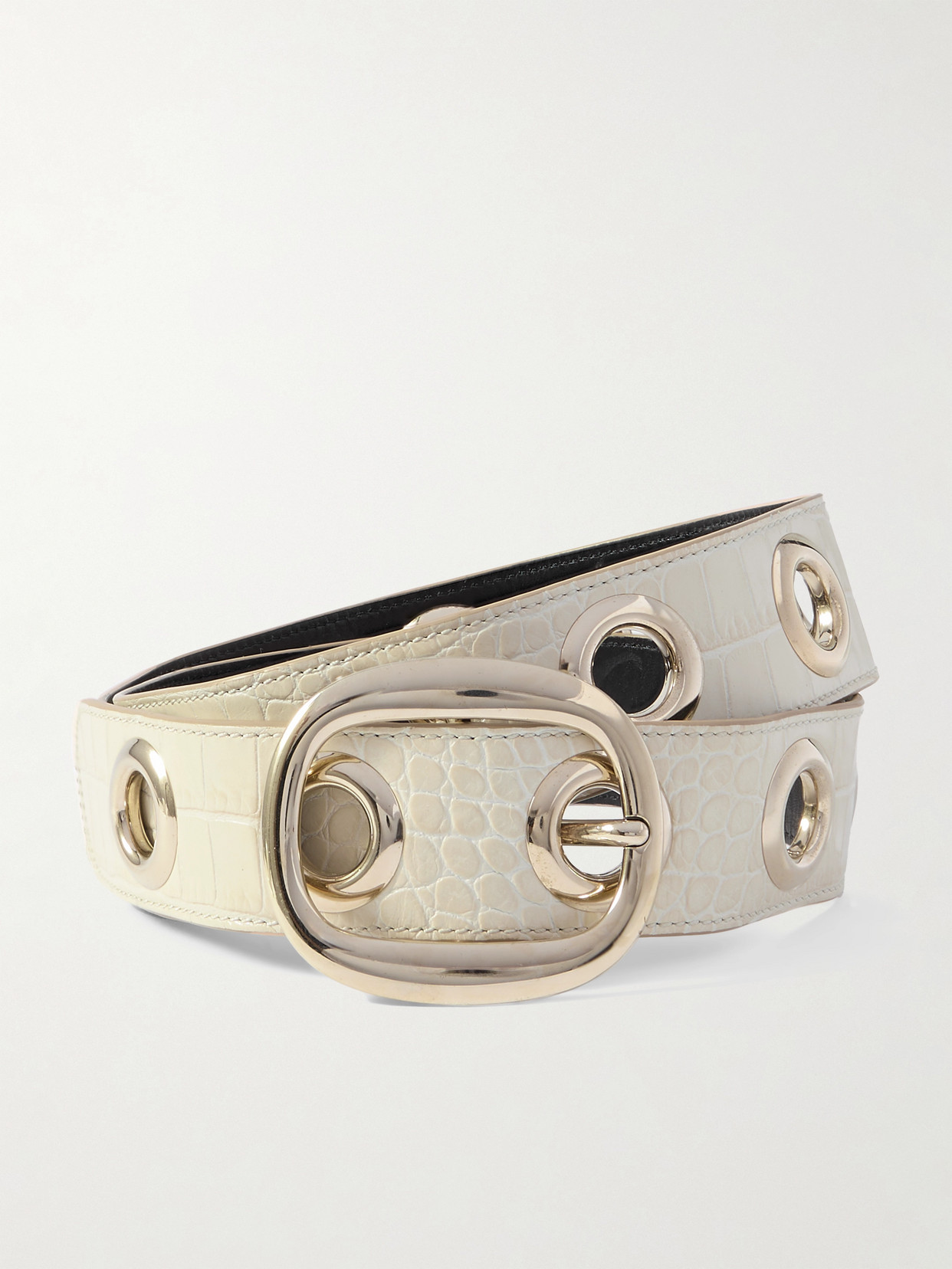 Tom Ford Ursula Eyelet-embellished Croc-effect Leather Belt In Ivory
