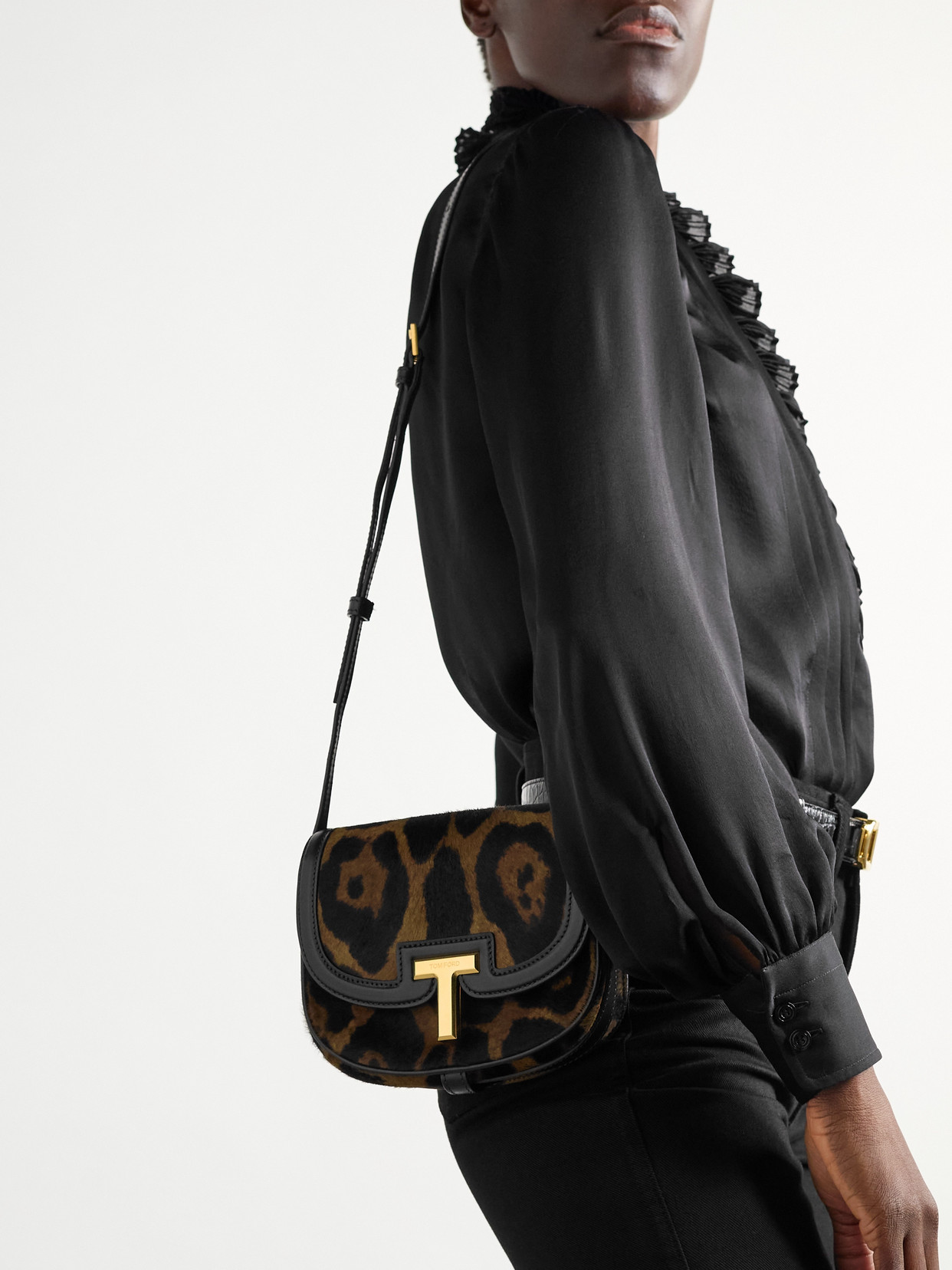 Tom Ford Wallis Leather-trimmed Leopard-print Calf Hair Shoulder Bag In Animal Print