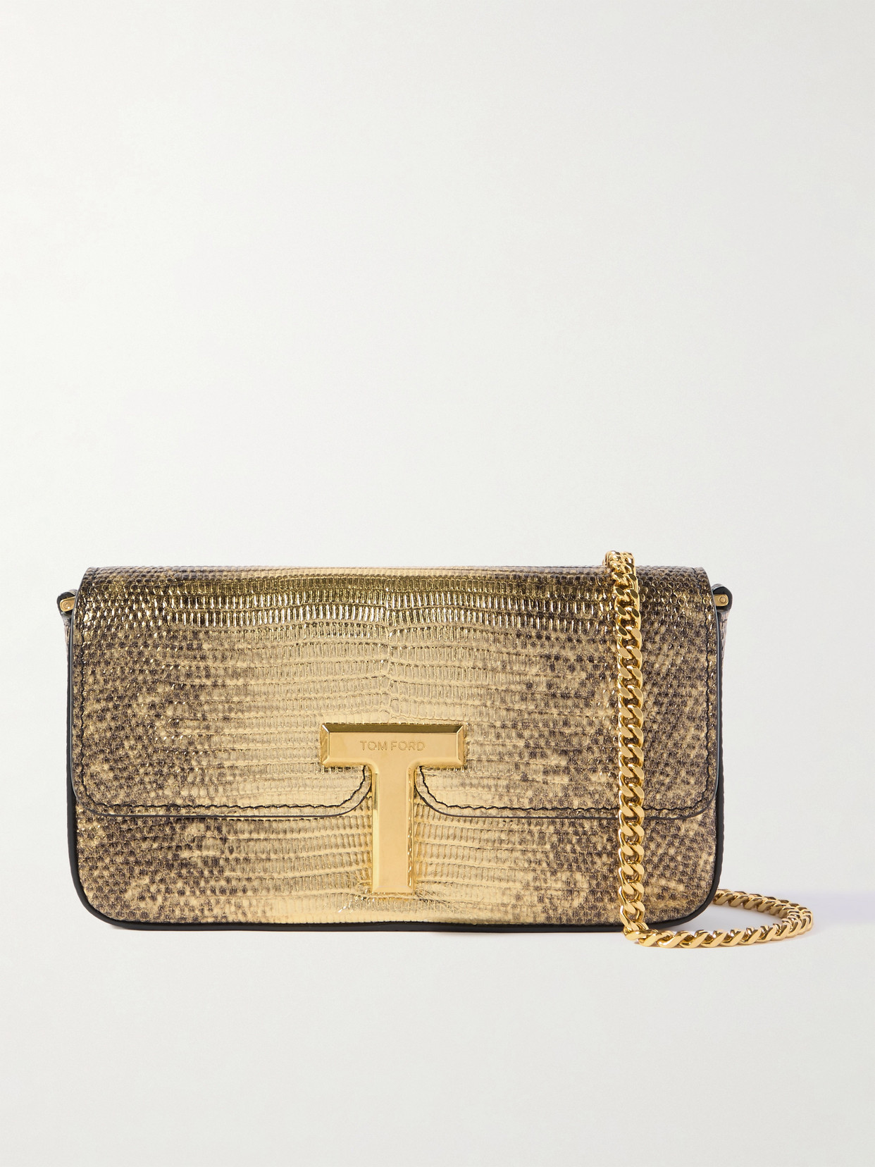Tom Ford Wallis Metallic Snake-effect Leather Shoulder Bag In Gold
