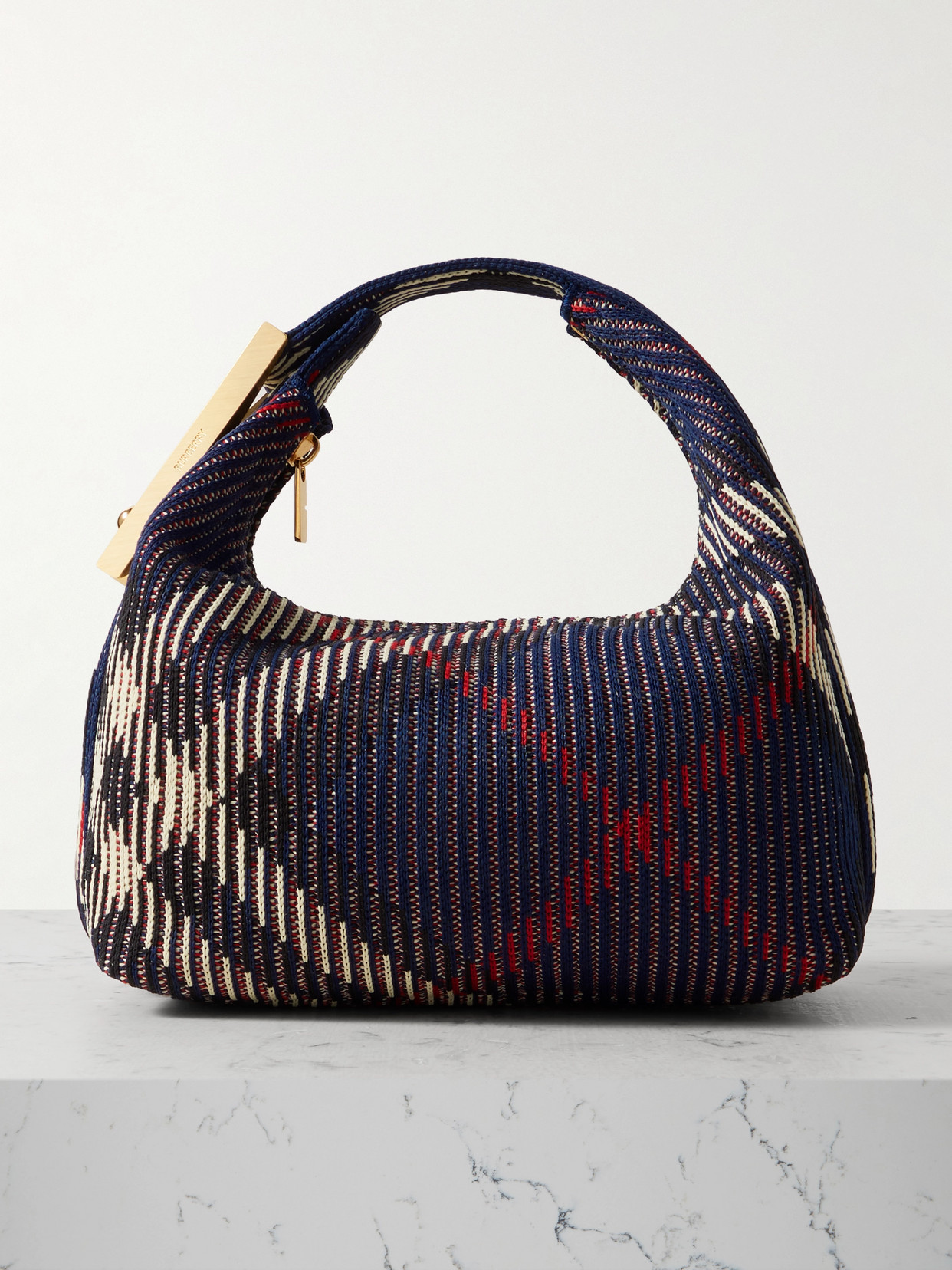 Burberry Womens Peg Medium Knitted Top-handle Bag Marine In Unknown