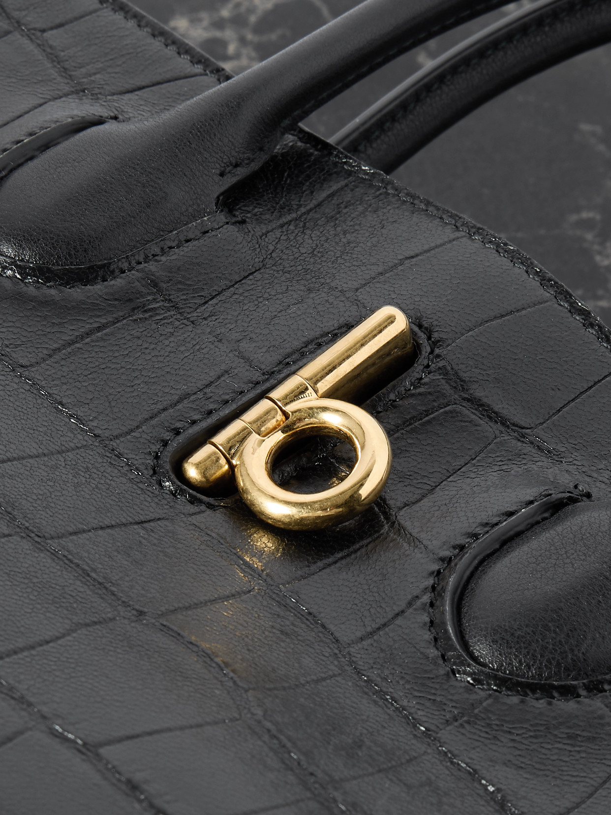 Burberry Small Lambskin Croc-embossed Rocking Horse Tote Bag In Black