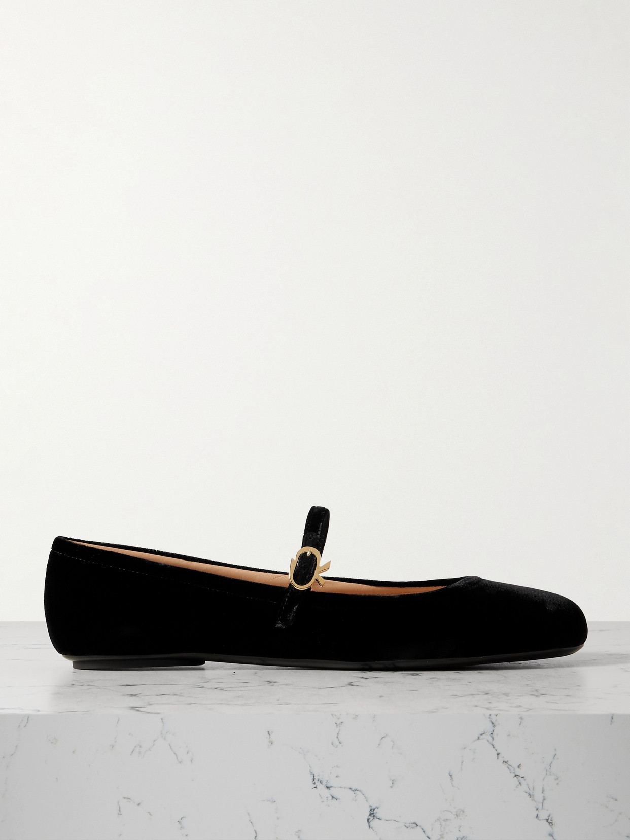 Shop Gianvito Rossi Carla Velvet Mary Jane Ballet Flats In Black