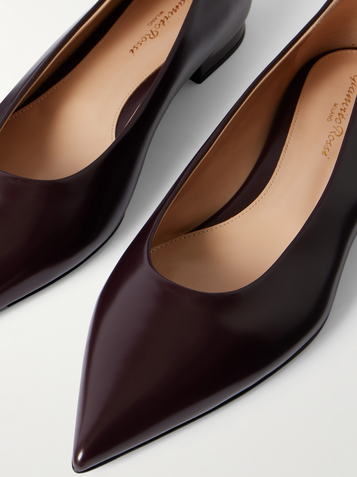 Shop Gianvito Rossi Robbie Glossed-leather Ballet Flats In Burgundy