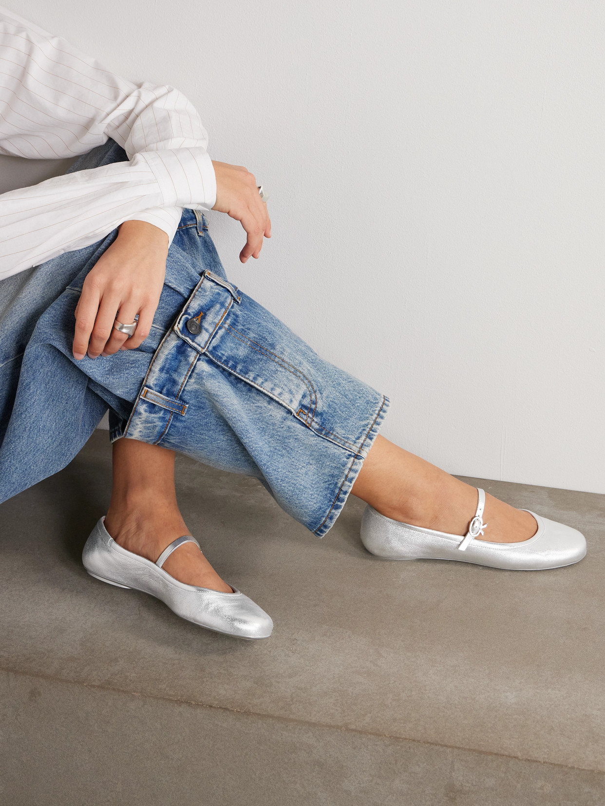 Gianvito Rossi Carla Ballet Flats In Silver