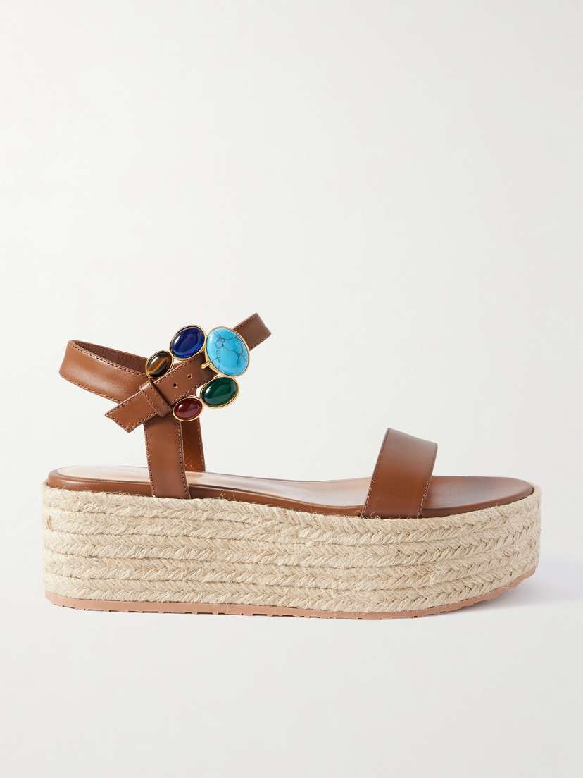 Gianvito Rossi 40 Embellished Leather Platform Espadrille Sandals
