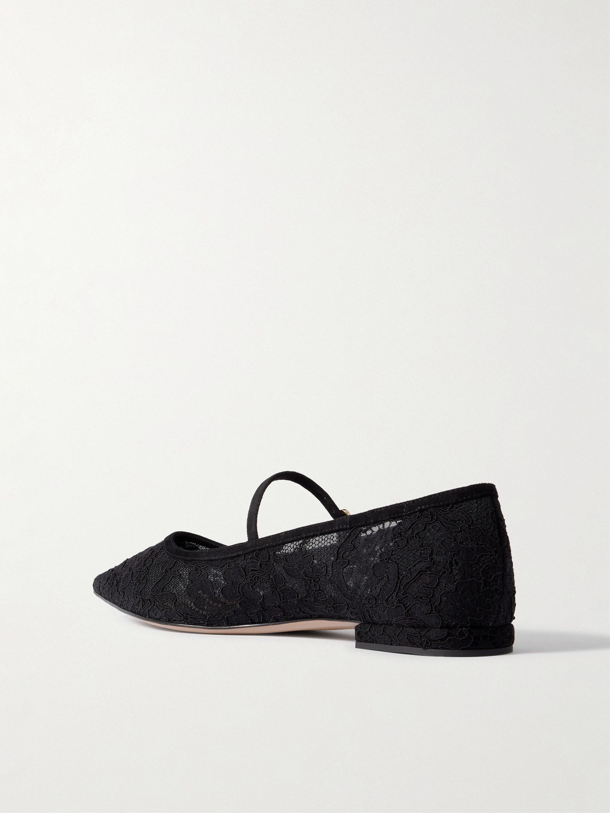 Gianvito Rossi Claudia Suede-trimmed Lace Mary Jane Flats In Black